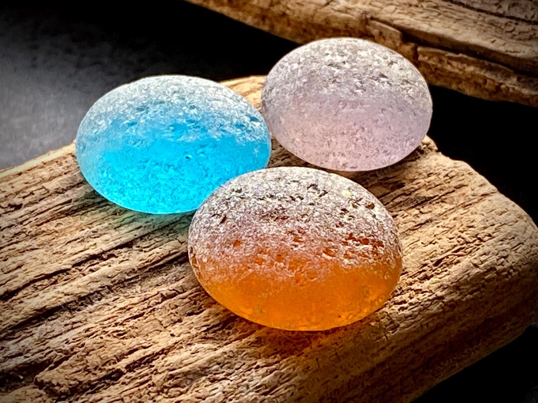 Rare Sea Glass Stone Colored Glass Rock Thick Frost Sea Glass Set 3 Pcs ...