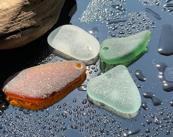 Colored sea glass pendant Drilled beach glass Sea glass for jewelry craft Ocean glass with hole 2 mm Set for jewelry making Sea glass beads