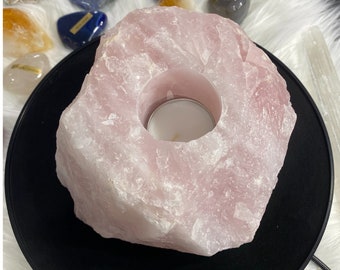 Rose Quartz Rough Candle Holder | Natural Crystal Home Decor