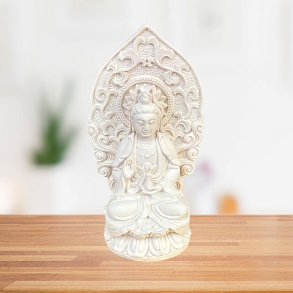 Kwan Yin Statue in Ivory Resin, 5-Inch Buddhist Goddess of Mercy, Peaceful Home Decor Sculpture