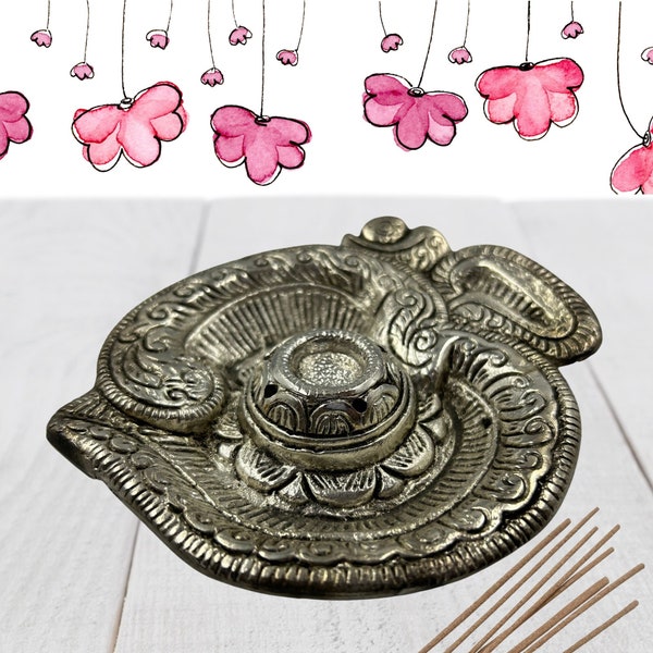 Om Silver Incense Holder - Ash Catcher - Puja/Meditation - Metal Stand