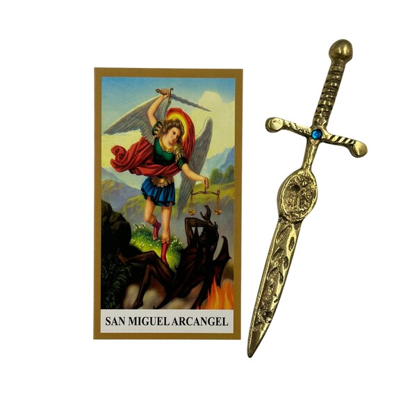 Saint Michael Archangel Sword Amulet 4.5 Inch | San Miguel Espada Amuleto | Included St. Michael the Archangel Prayer Card