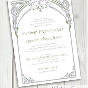 Lord of the Rings Wedding Invitation DIY Printable LotR Elvish Vines Frame Blue Green Geek Chic image 1