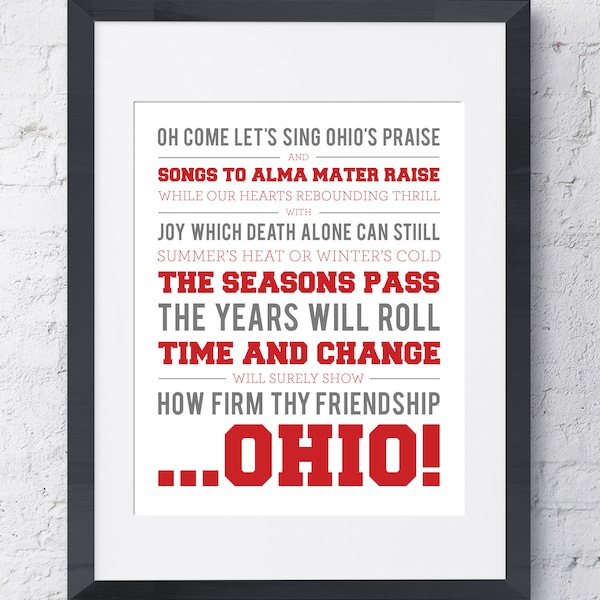 The Ohio State University - Carmen Ohio - Wall Art - Printable Download - Scarlet and Grey - 8x10