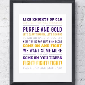 The LSU Fight Song Wall Art - Louisiana State University -Printable Download - Purple and Gold - 8x10