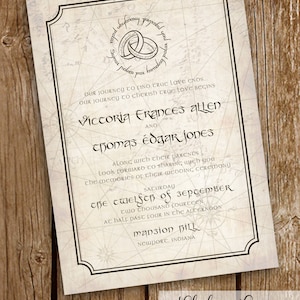 Lord of the Rings Wedding Invitation - Kaart Mordor Elvish - Printable 5x7 - Blauw of Bruin