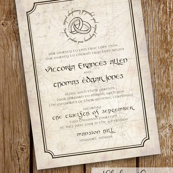 Invitation de mariage du Seigneur des Anneaux - Carte Mordor Elvish - Imprimable 5x7 - Bleu ou Brun