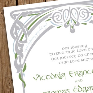 Lord of the Rings Wedding Invitation DIY Printable LotR Elvish Vines Frame Blue Green Geek Chic image 3