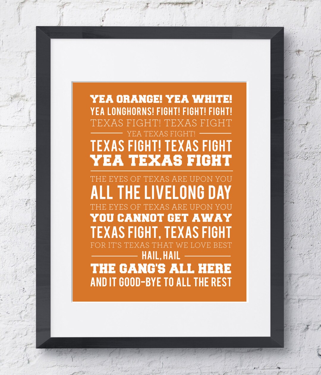 University of Texas Fight Song Wall Art Printable Download Orange and