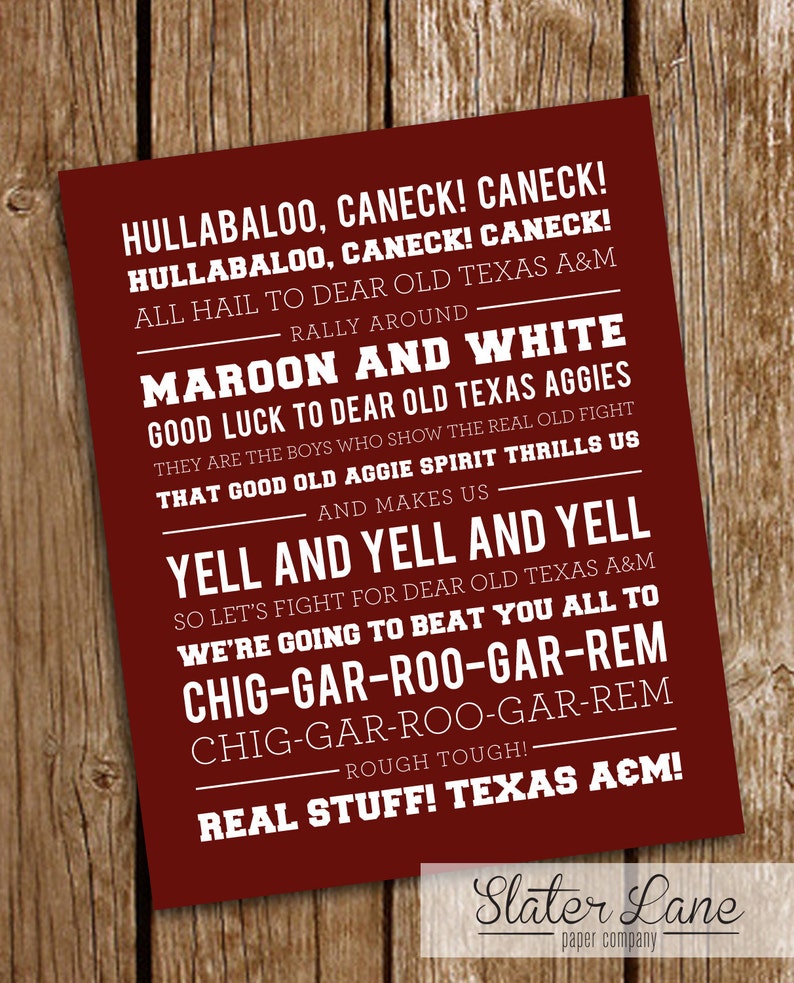 Texas A&M Fight Song Wall Art Printable Download Crimson Etsy