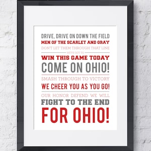 The Ohio State University Fight Song Wall Art - Printable Download - Scarlet and Grey - 8x10