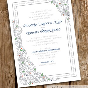 Lord of the Rings Wedding Invitation DIY Printable LotR Elvish Frame and Vines Frame Blue Green image 1