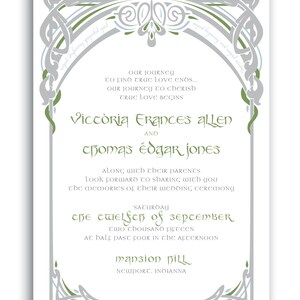 Lord of the Rings Wedding Invitation DIY Printable LotR Elvish Vines Frame Blue Green Geek Chic image 2