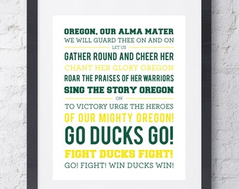 University of Oregon  Fight Song Wall Art - U of O -Printable Download - Green and Yellow - 8x10