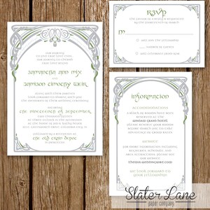 Lord of the Rings Wedding Invitation DIY Printable LotR Elvish Vines Frame Blue Green Geek Chic image 4