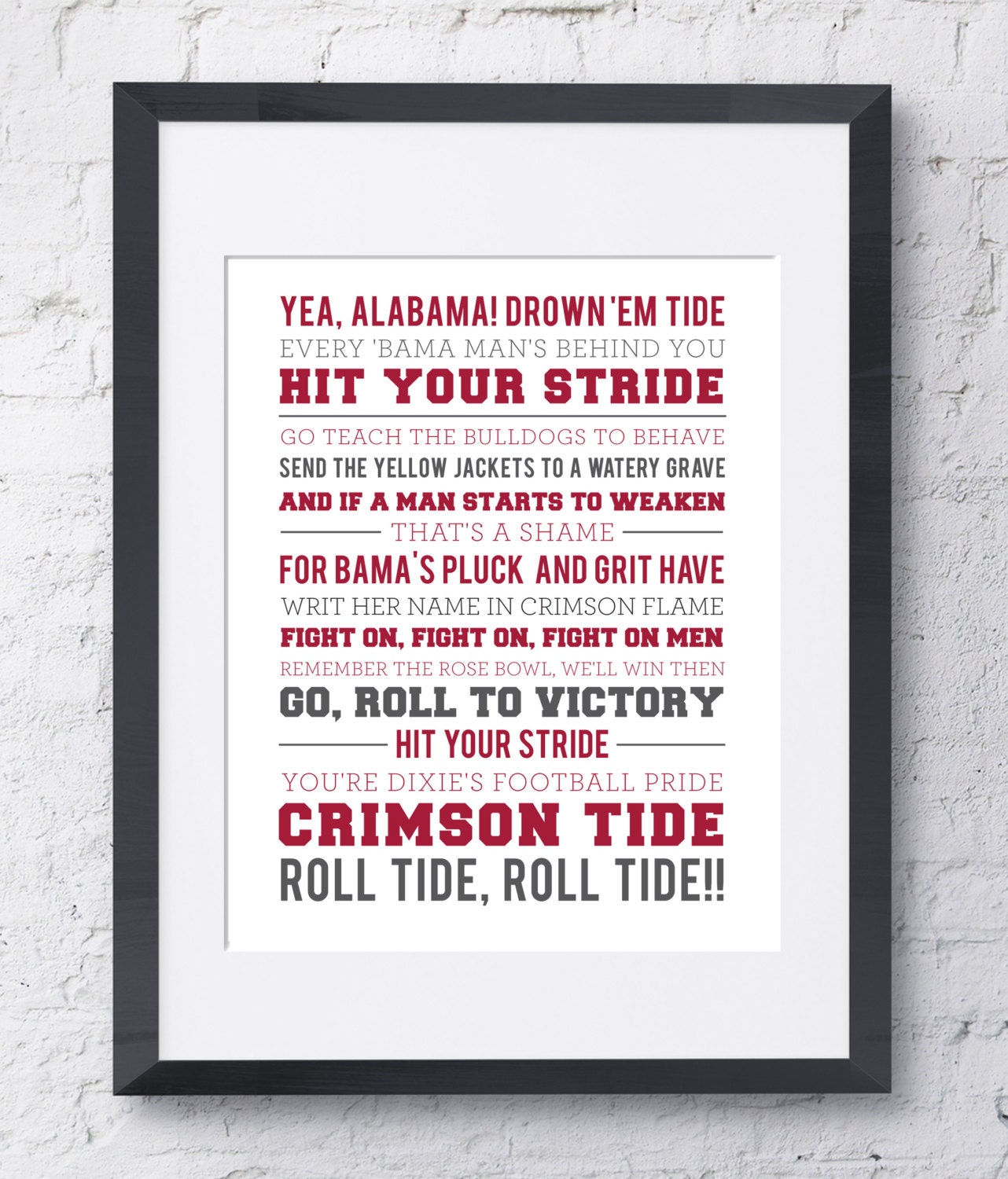 Alabama University Fight Song Wall Art Printable Download Etsy