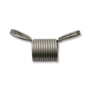 May include: Silver spring ring clasp with two loops on either side. The spring is coiled and has a silver finish.