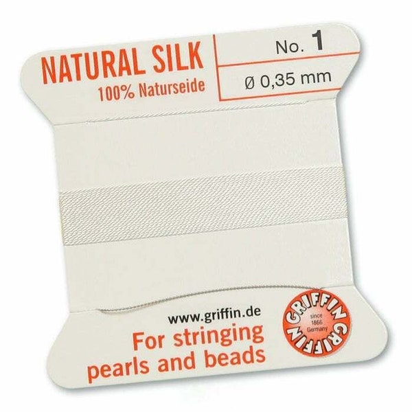 Griffin Silk Cord Size 1, High Quality White Cord 0.35mm, Perfect for Beading & Pearl Threading, Jewellery Making Supplies