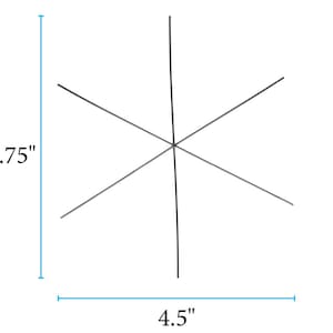 May include: A black, six-pointed star-shaped object, approximately 4.75 inches tall and 4.5 inches wide. The lines intersect at the center, creating a symmetrical design against a white background.
