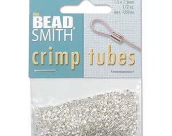 Silver Plated 1.5mm Crimp Tubes by Beadsmith, Pack of 800, Essential for Beading and Jewellery Making