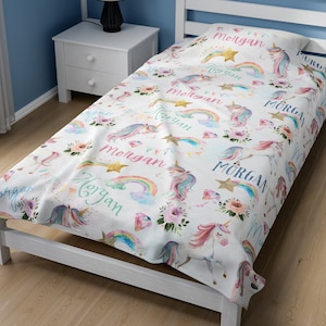 Personalized Unicorn Blanket, Personalized Velveteen Blanket, Personalized Kid&#39;s Blanket, Unicorn Blanket, Gift for Girl&#39;s