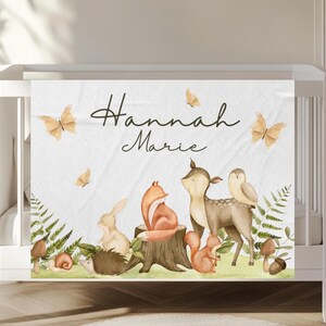 Waldkreatur personalisierte Namen Decke, personalisierte Samt Decke, Kinderzimmer Geschenk, Baby Geschenk, Wald Thema, Wald Kinderzimmer