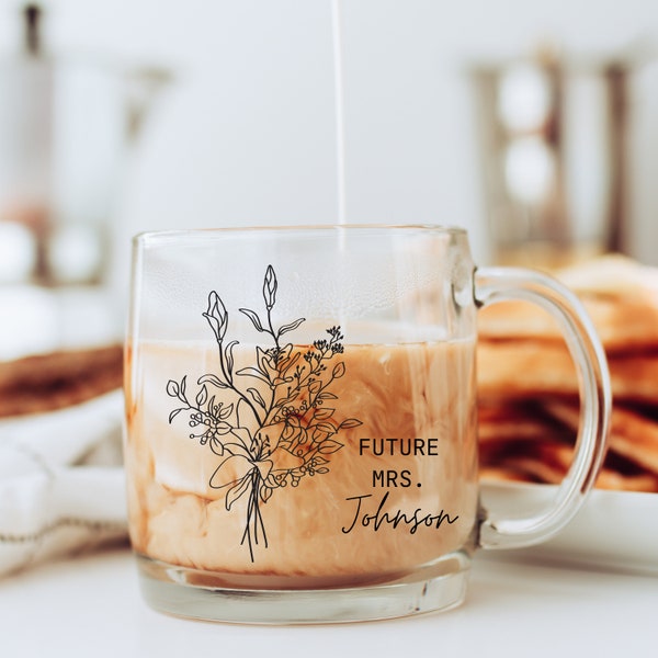 Future Mrs. Glass Mug, For Bride to Be Gift, Bride to Be Mug, Coffee Mug, Glass Coffee Mug, Gift for Bride, Engagement Gift, Bridal Shower