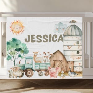 Farm Animal Personalized Name Blanket, Personalized Velveteen Blanket, Nursery Gift, Baby Gift, Farm Animal Theme, Farm Nursery