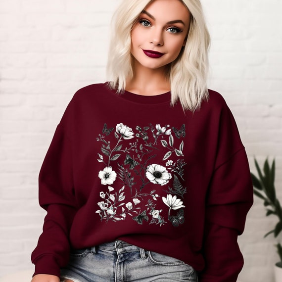 Botanical Floral Sweatshirt Leaves Vintage Sweatshirt Flower