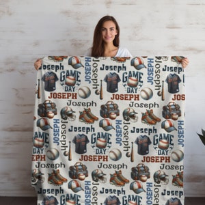 Baseball Boy&#39;s Personalized Name Blanket, Boy&#39;s Baseball Blanket, Velveteen Blanket, Baseball Blanket, Baby Shower Gift, Baseball Nursery