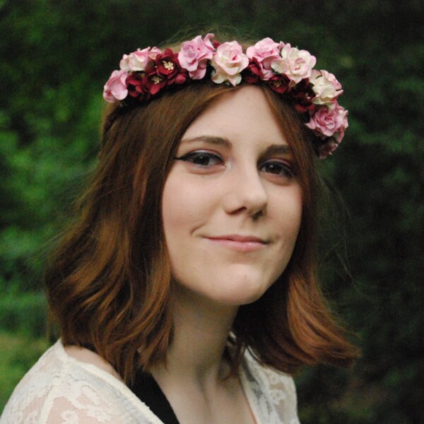 Eden Burgundy & Pink Flower Crown | Wedding Headpiece