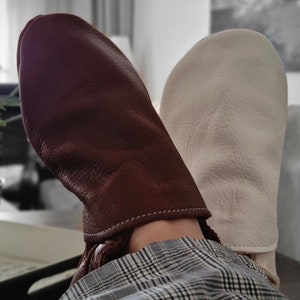 Soft leather slippers, elastic closure for all the family, homewear adults kids, barefoot from 18 to 48