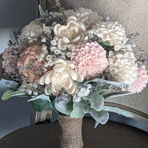 Wedding bouquet, Boho, Bridal Bouquet,Sola Wood flowers, blush and  ivory hand held bouquet,wedding flowers, classic bouquet