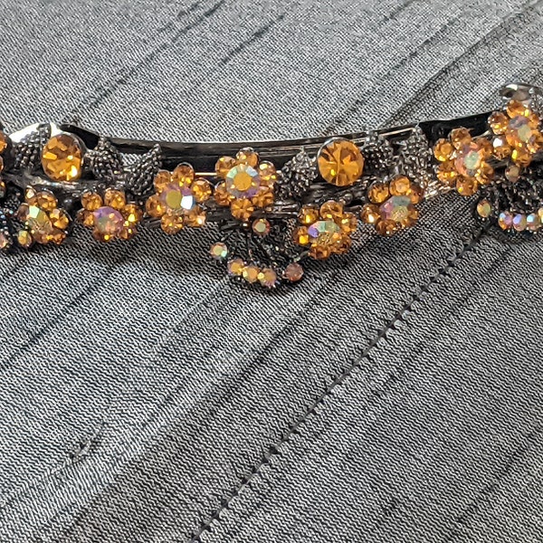 Vintage hair pin, amber rhinestone hair clip, vintage hair accessory
