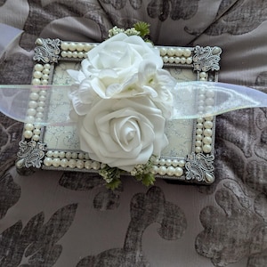 Wrist Corsage with White ivory roses,real touch roses,with white hydrangea ,silk wristlet, satin ribbon ,weddings, prom,bridesmaids