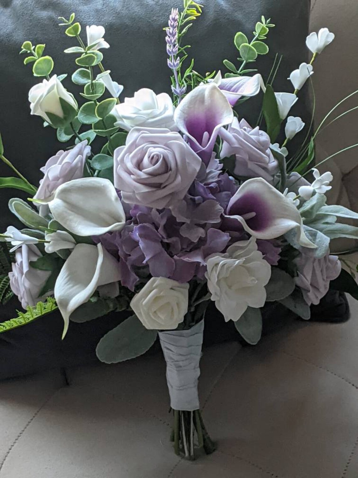 Wedding Bouquet Real Touch Lavender Roseswhite Calla Lillies Etsy