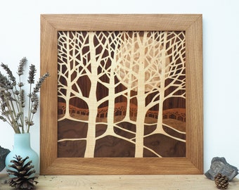 Tree Wall Art| Tree Wall Hanging| Modern Wall Art| Contemporary Art| Marquetry Tree wall art| Unique Framed Art| Tree Art| Framed Wall Art *