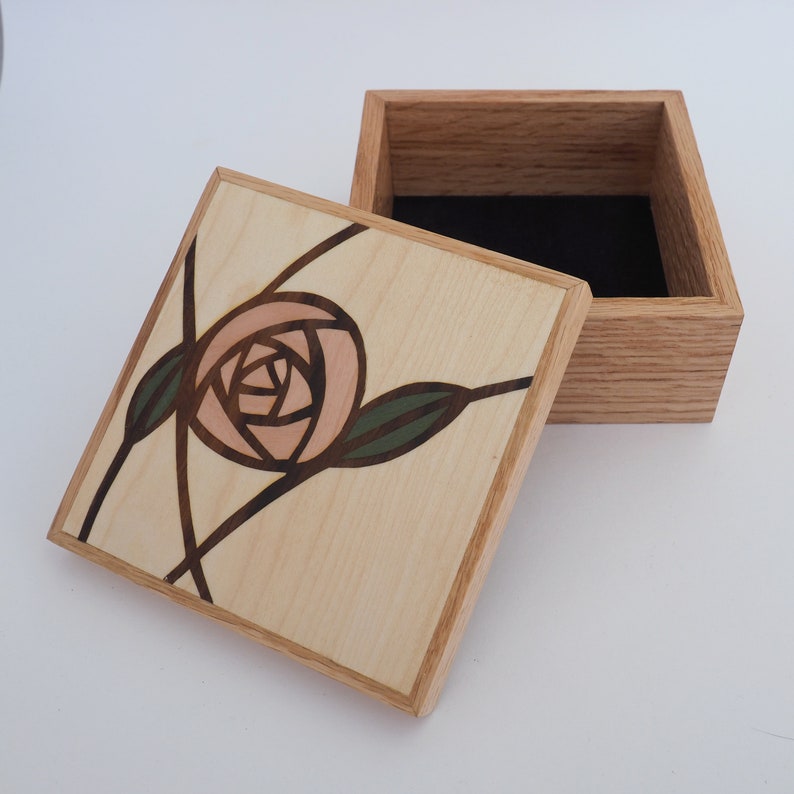 Wooden Trinket Box,Mackintosh Rose Design,Personalised Gift Box,Rose Trinket Box,Personalised Wedding Gift,Small Jewellery Box,Gifts for Her image 4