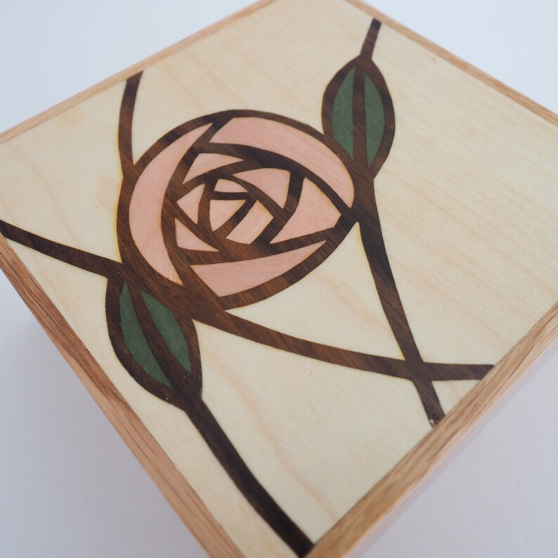 Wooden Trinket Box,Mackintosh Rose Design,Personalised Gift Box,Rose Trinket Box,Personalised Wedding Gift,Small Jewellery Box,Gifts for Her image 3