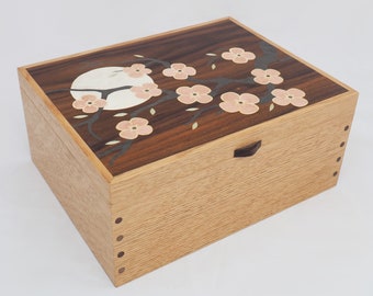 Large Wooden Jewellery Box,  Cherry Blossom Jewellery Box, Wooden Keepsake Box, Special Jewellery Box, Large Wood Box, Oak Box