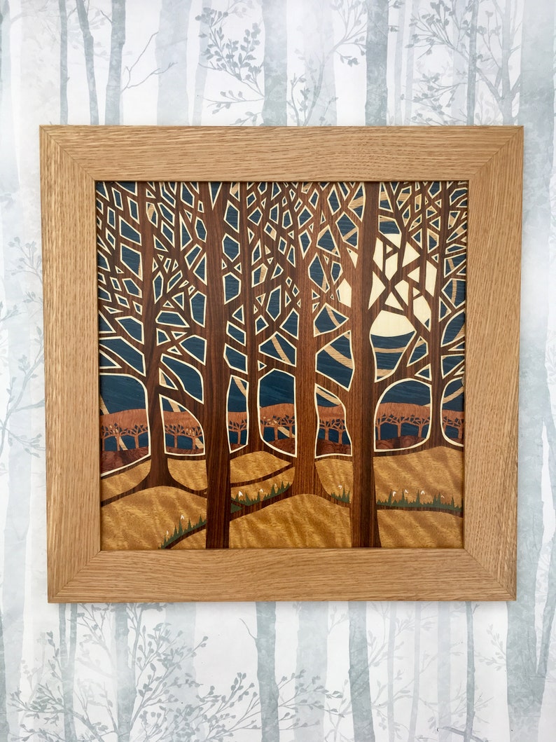 Modern Tree Wall Art, Hand Cut Marquetry Trees Wall Art, Stylish Tree
