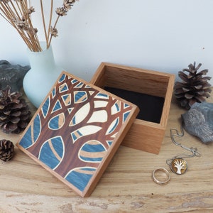 Wooden Trinket Box, Moon and Tree keepsake box, Small Jewellery box, Wooden Cufflinks box, Watch Box, Gifts for Him, Wooden Gift Box image 7