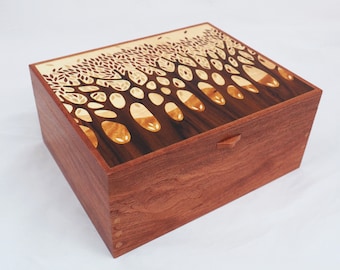 Large Wooden Jewellery Box Autumn Tree Design,  Wooden Keepsake Box, Special Jewellery Box, Large Wood Box, Contemporary Trees Oak Box