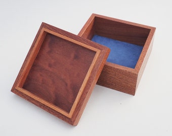 Small Wooden Trinket Box With Blue Japanese Style Pattern