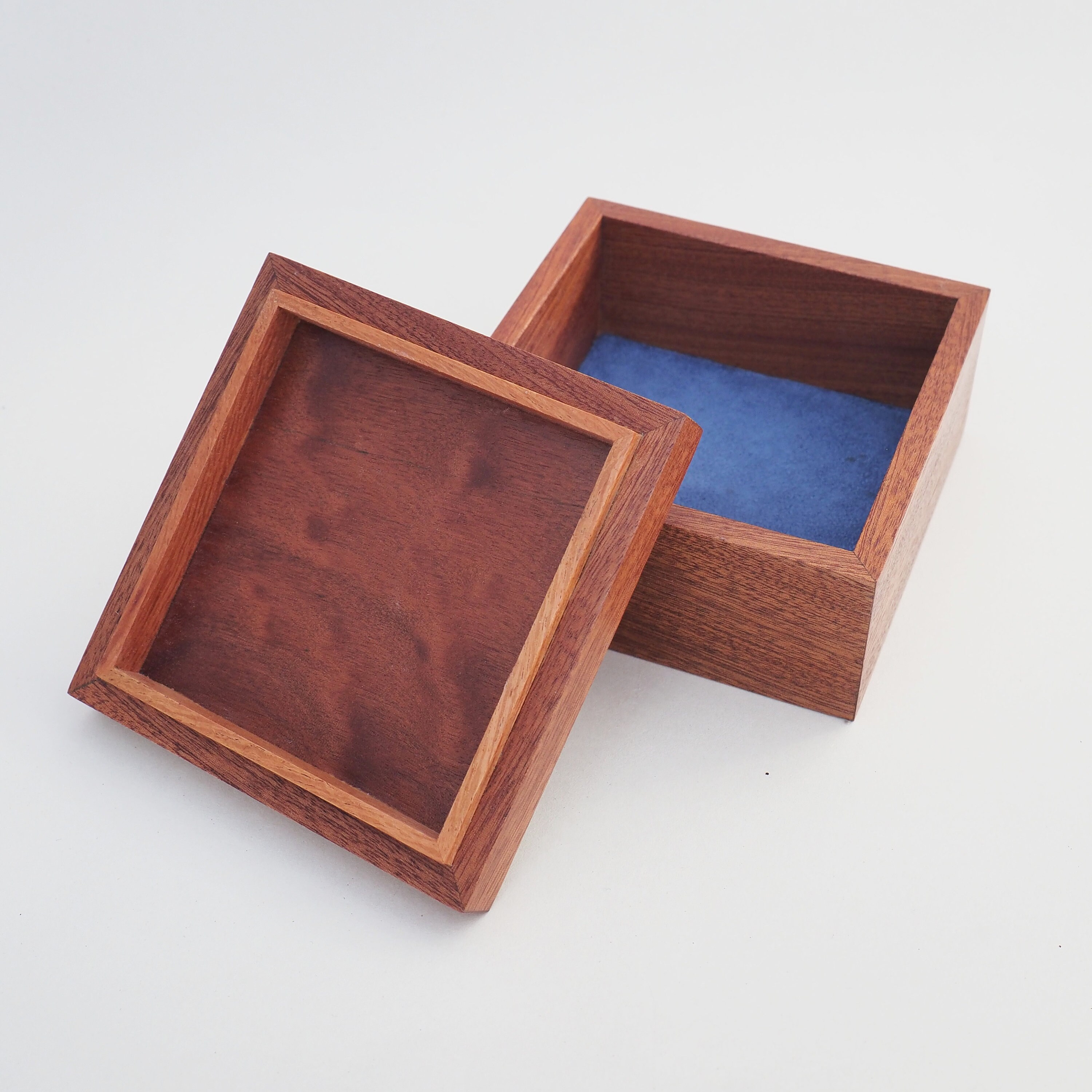 Small Wooden Trinket Box With Blue Japanese Style Pattern, Wooden
