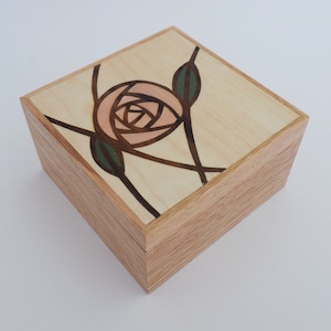 Wooden Trinket Box,Mackintosh Rose Design,Personalised Gift Box,Rose Trinket Box,Personalised Wedding Gift,Small Jewellery Box,Gifts for Her image 1