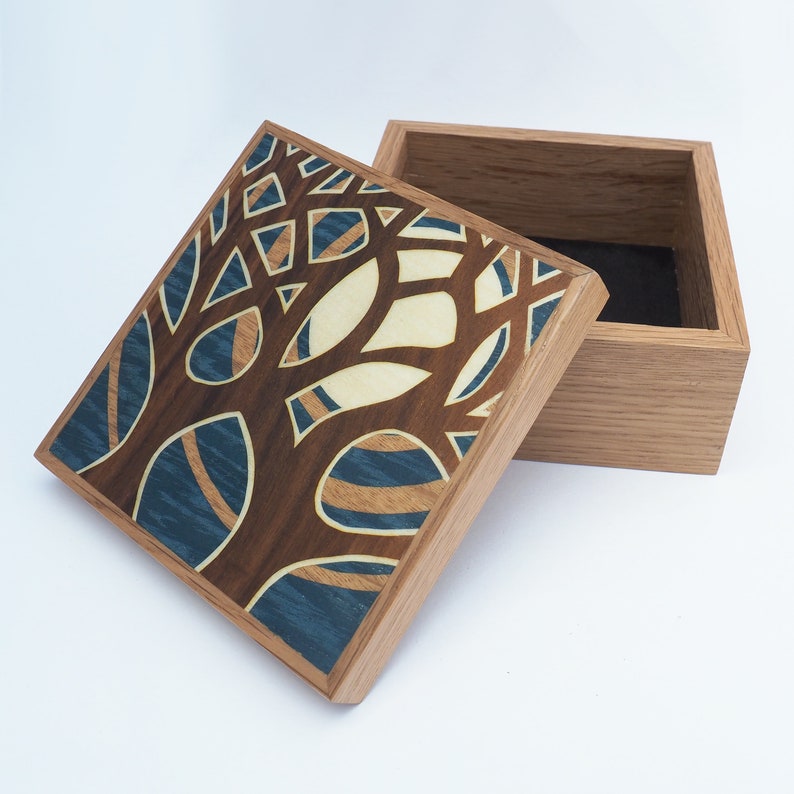 Wooden Trinket Box, Moon and Tree keepsake box, Small Jewellery box, Wooden Cufflinks box, Watch Box, Gifts for Him, Wooden Gift Box image 4