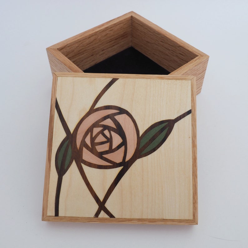 Wooden Trinket Box,Mackintosh Rose Design,Personalised Gift Box,Rose Trinket Box,Personalised Wedding Gift,Small Jewellery Box,Gifts for Her image 5