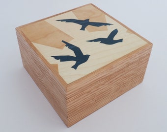 Wooden Trinket Box,Sunrise Birds,Wooden Watch Box,Personalised Gift Box,Wooden Jewellery Box,Wooden Keepsake Box,Personalised Gift