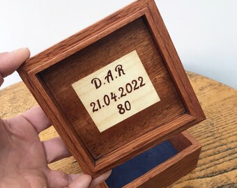 Small Wooden Trinket Box With Blue Japanese Style Pattern